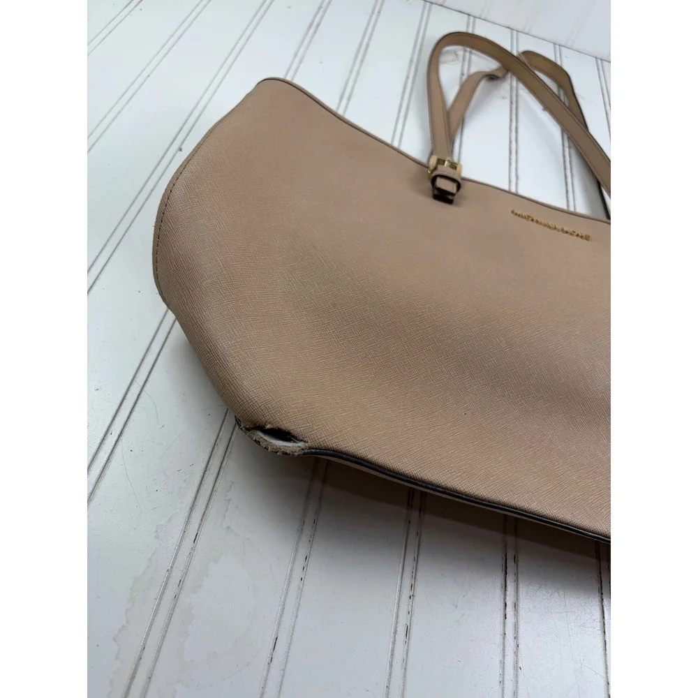 Michael Kors Vintage Jet Set Beige Saffiano Leather Tote Shoulder Bag SEE FLAW